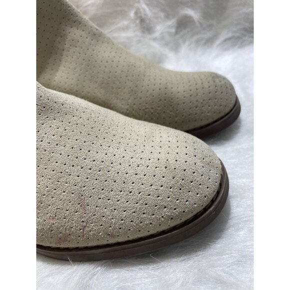 Perforated Suede Ankle Boots With Tribal Design & Buckle Detail Size 8.5 Beige - Picture 2 of 7